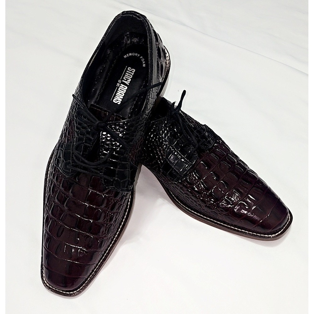 Stacy Adams Men Burgundy Black Crocodile Print Leather Oxford Dress Shoes 9M - Picture 2 of 6